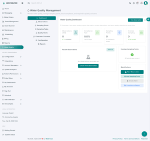 Record water quality observations, maintain compliance, and send quality alerts to users.